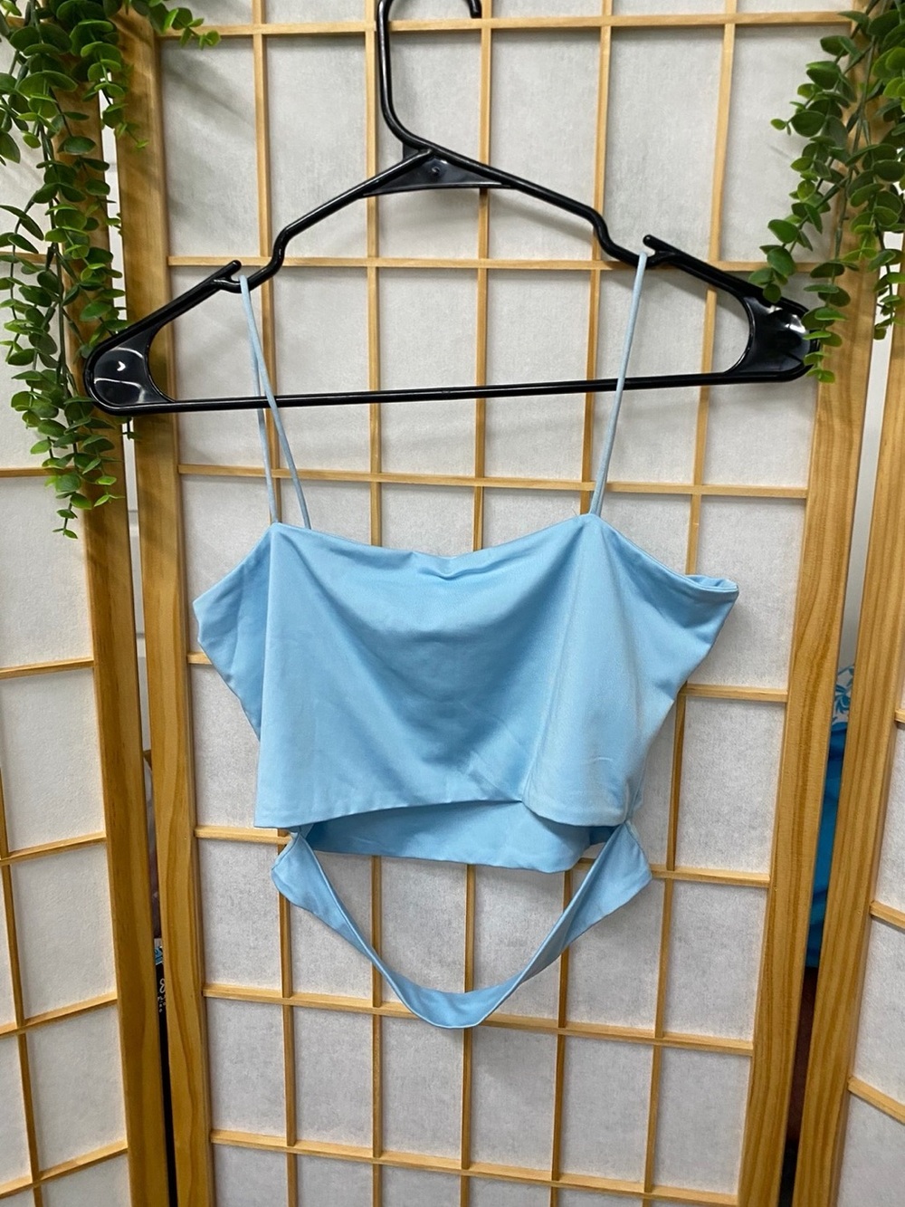 SHEIN Light Blue Asymmetrical Spaghetti Strap Crop Tank